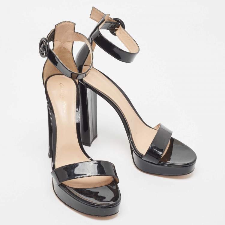 Pre Owned Gianvito Rossi Black Patent Leather Platform Ankle Strap Sandals Size 42