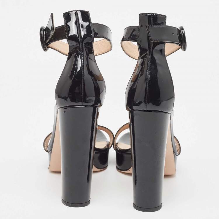 Pre Owned Gianvito Rossi Black Patent Leather Platform Ankle Strap Sandals Size 42