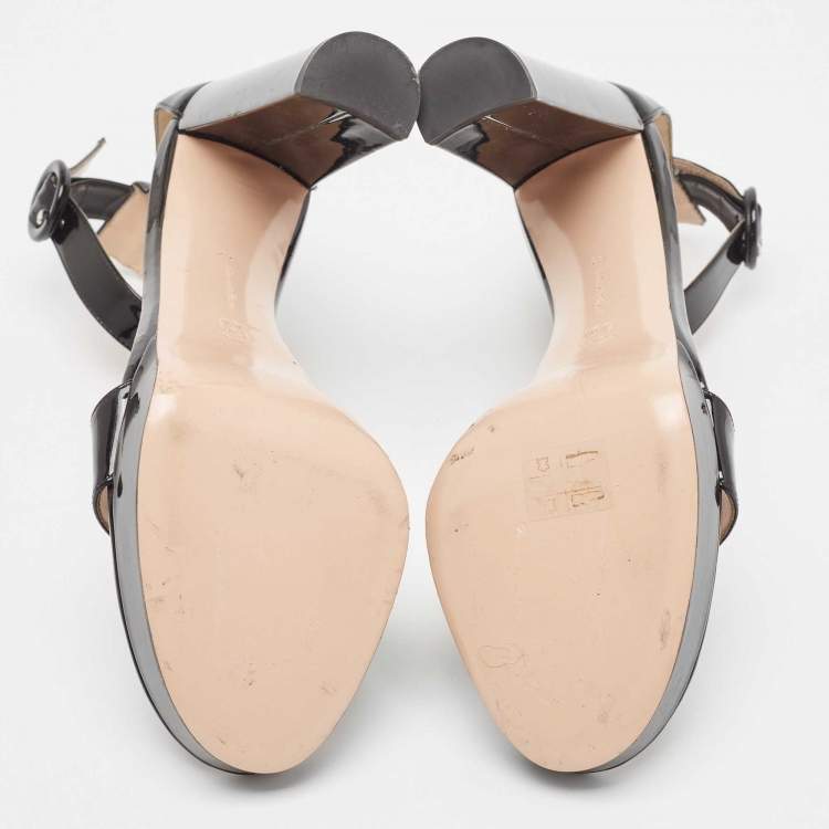Pre Owned Gianvito Rossi Black Patent Leather Platform Ankle Strap Sandals Size 42
