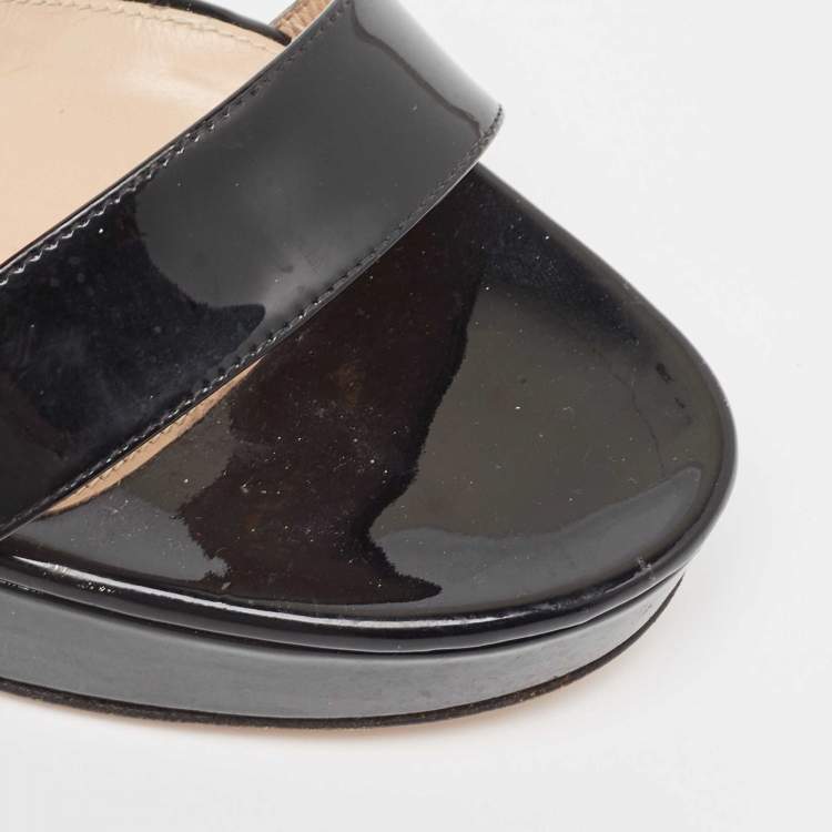 Pre Owned Gianvito Rossi Black Patent Leather Platform Ankle Strap Sandals Size 42