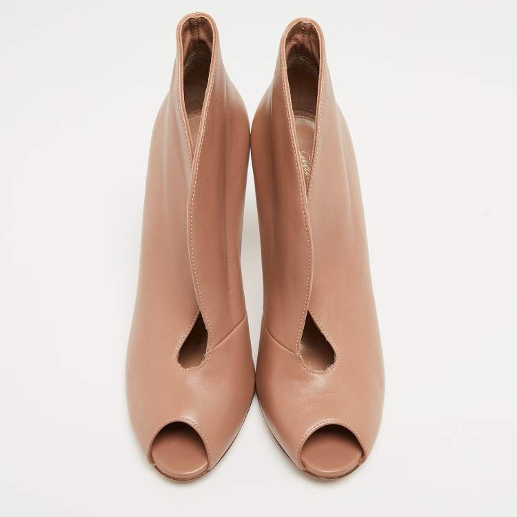 Pre Owned Gianvito Rossi Beige Leather Vamp Booties Size 38.5