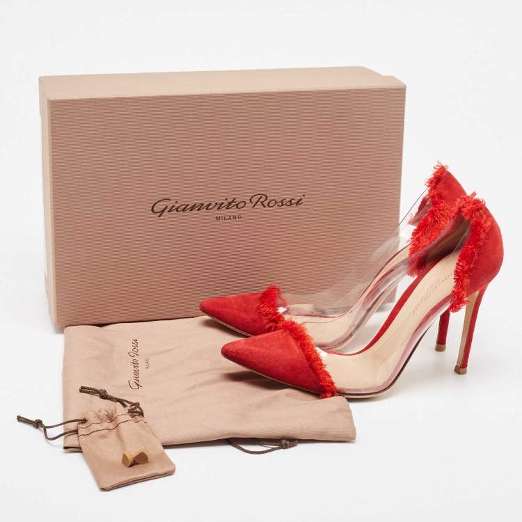 Pre Owned Gianvito Rossi Red Suede and PVC Plexi Pumps Size 37.5