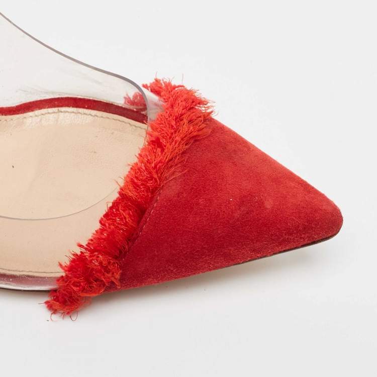 Pre Owned Gianvito Rossi Red Suede and PVC Plexi Pumps Size 37.5