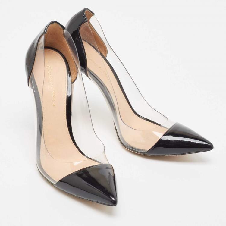 Pre Owned Gianvito Rossi Black Patent Leather and PVC Plexi Pumps Size 39