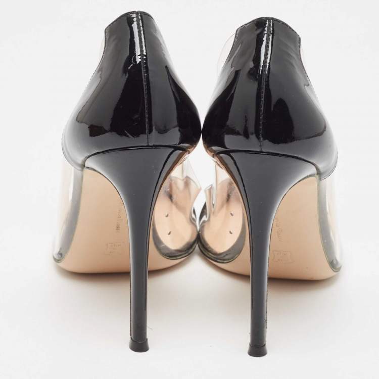 Pre Owned Gianvito Rossi Black Patent Leather and PVC Plexi Pumps Size 39