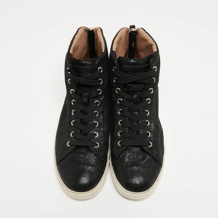 Pre Owned Gianvito Rossi Black Textured Suede High Top Sneakers Size 40