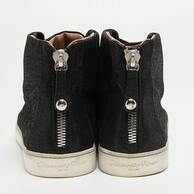 Pre Owned Gianvito Rossi Black Textured Suede High Top Sneakers Size 40