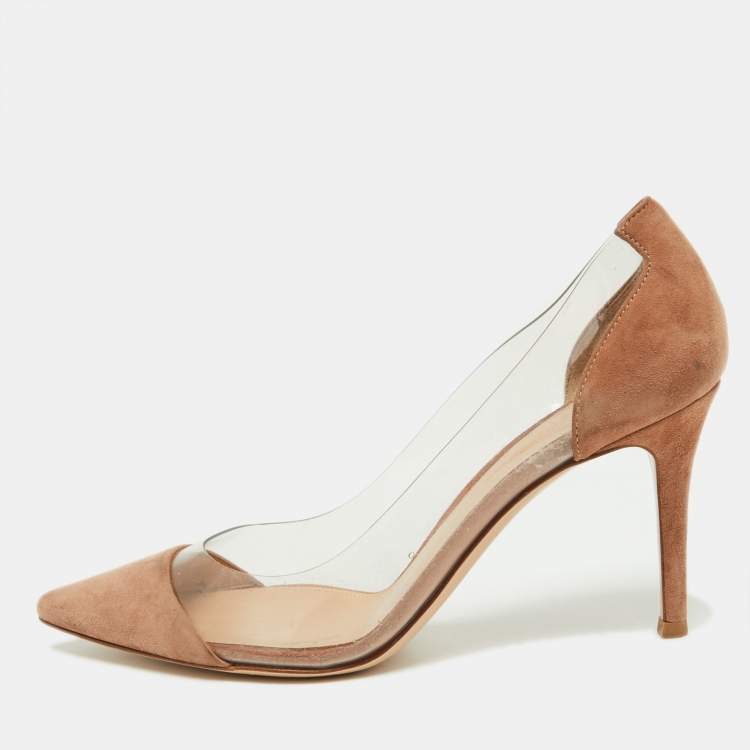 Pre Owned Gianvito Rossi Beige Suede and PVC Plexi Pumps Size 36.5