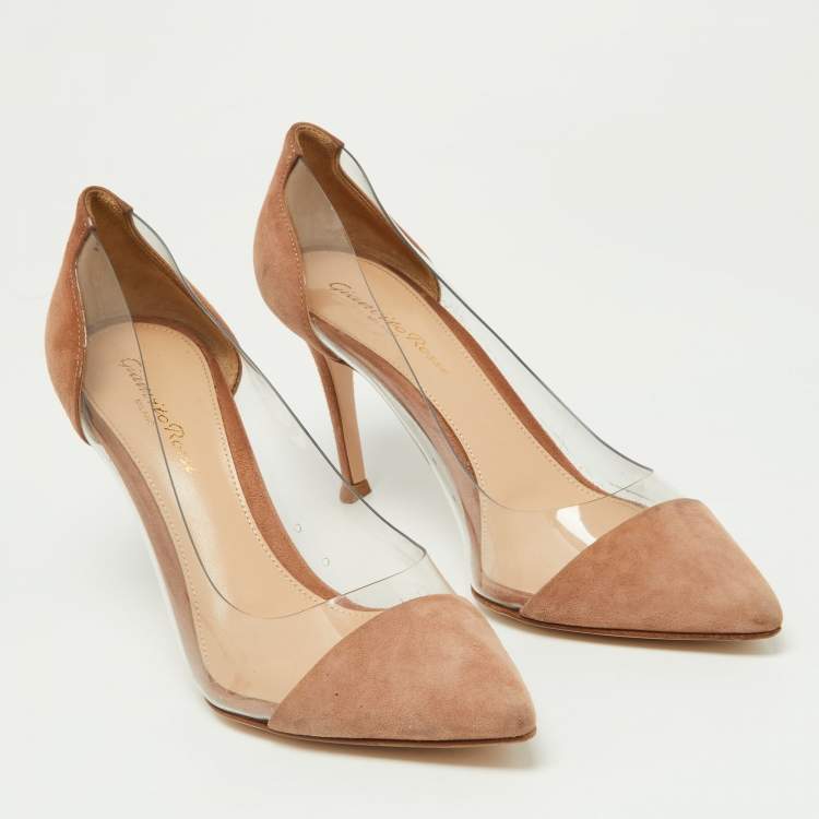 Pre Owned Gianvito Rossi Beige Suede and PVC Plexi Pumps Size 36.5