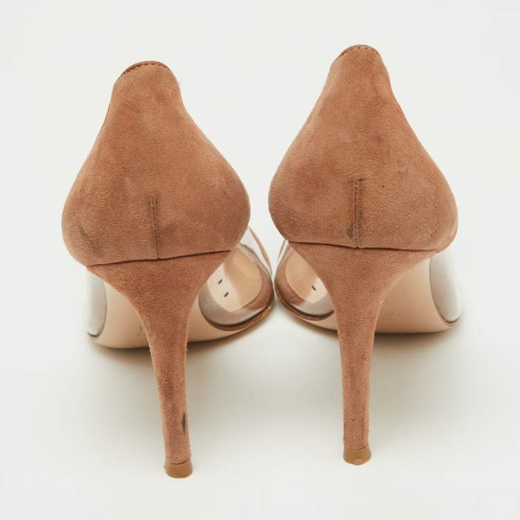 Pre Owned Gianvito Rossi Beige Suede and PVC Plexi Pumps Size 36.5
