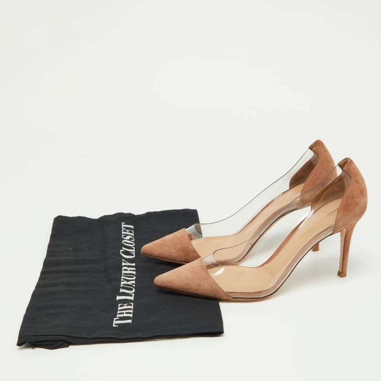 Pre Owned Gianvito Rossi Beige Suede and PVC Plexi Pumps Size 36.5