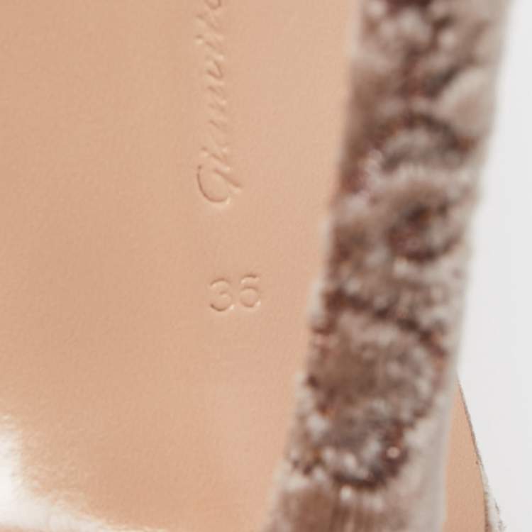 Pre Owned Gianvito Rossi Beige Embroidered Velvet Mules Size 36