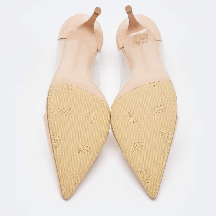 Pre Owned Gianvito Rossi Beige Patent and PVC Plexi  Pumps Size 42