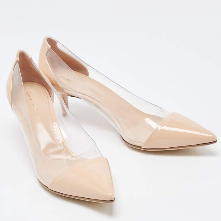 Pre Owned Gianvito Rossi Beige Patent and PVC Plexi  Pumps Size 42