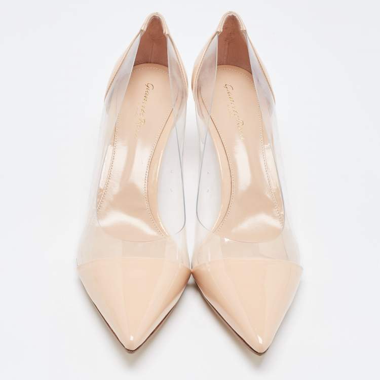 Pre Owned Gianvito Rossi Beige Patent and PVC Plexi  Pumps Size 42