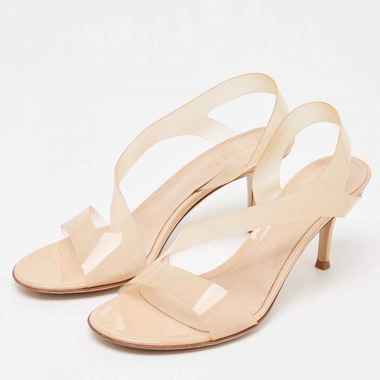Pre Owned Giavanto Rossi Beige PVC Metropolis Sandals Size 38.5