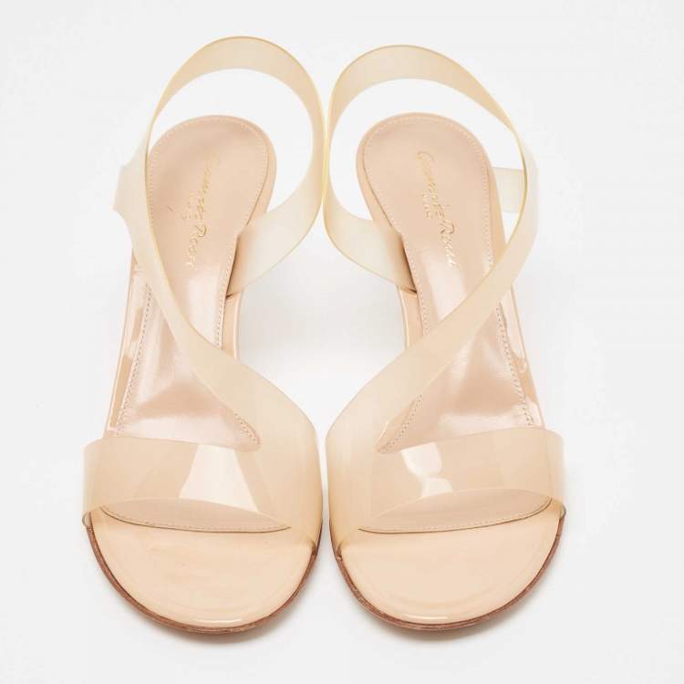 Pre Owned Giavanto Rossi Beige PVC Metropolis Sandals Size 38.5