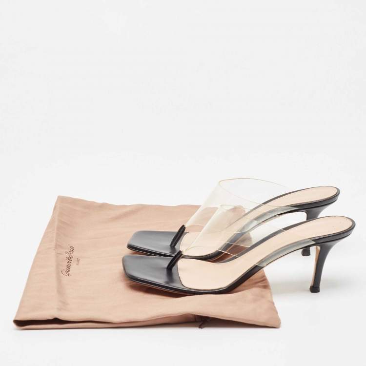 Pre Owned Gianvito Rossi Black Leather and PVC Thong Slide Sandals Size 38.5
