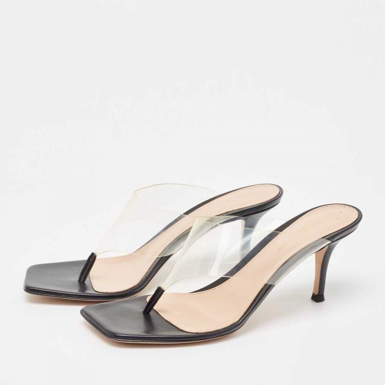 Pre Owned Gianvito Rossi Black Leather and PVC Thong Slide Sandals Size 38.5