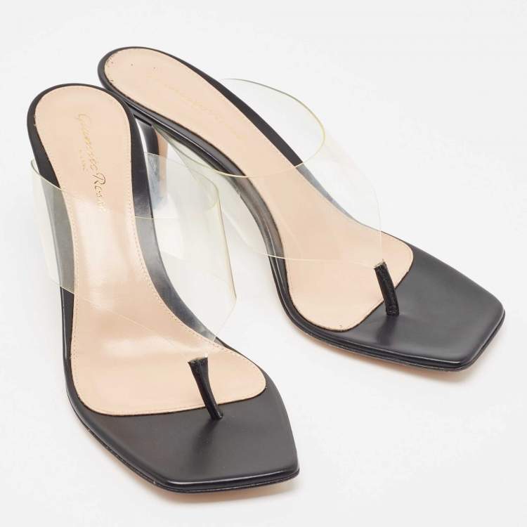Pre Owned Gianvito Rossi Black Leather and PVC Thong Slide Sandals Size 38.5