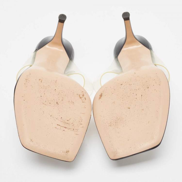 Pre Owned Gianvito Rossi Black Leather and PVC Thong Slide Sandals Size 38.5
