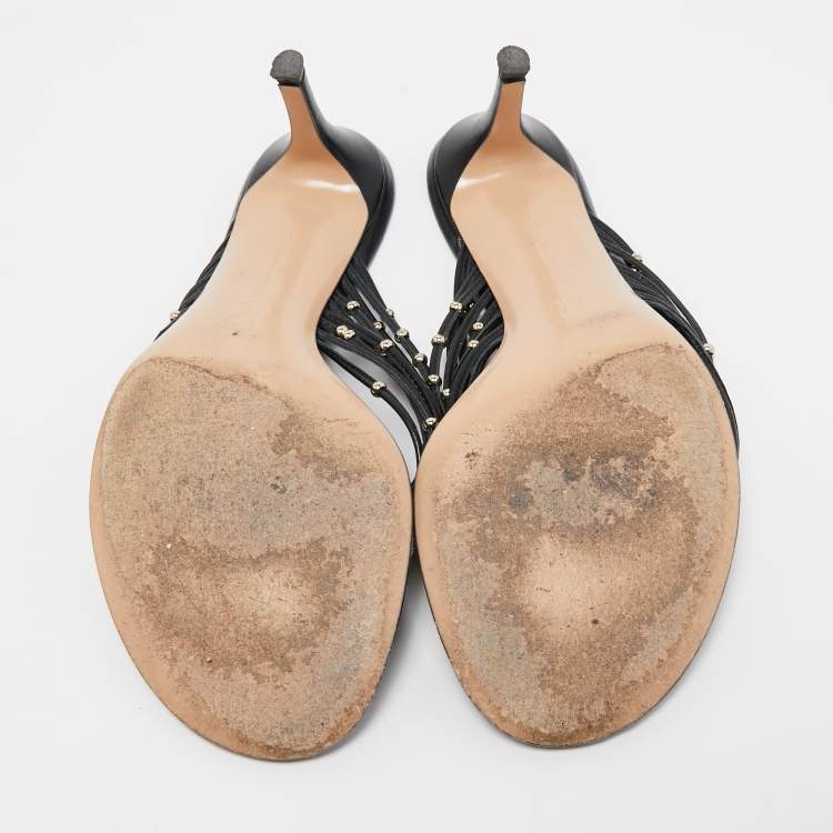 Pre Owned Gianvito Rossi Black Leather Studded Luxor Slide Sandals Size 36