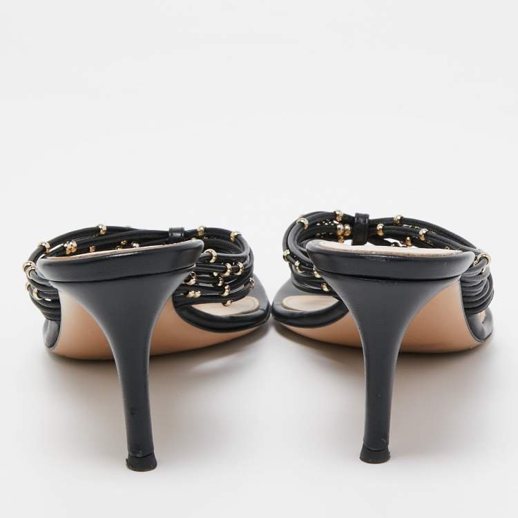 Pre Owned Gianvito Rossi Black Leather Studded Luxor Slide Sandals Size 36