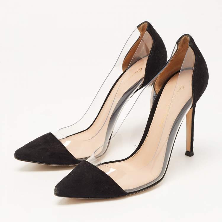 Pre Owned Gianvito Rossi Black Suede and PVC Plexi Pumps Size 35