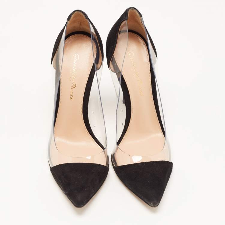 Pre Owned Gianvito Rossi Black Suede and PVC Plexi Pumps Size 35