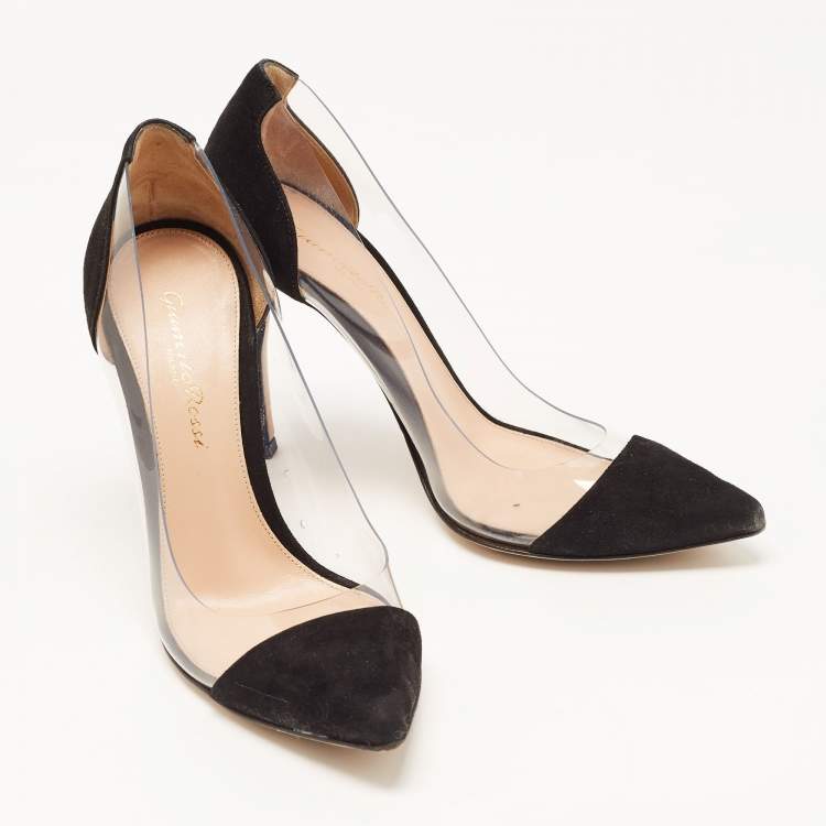 Pre Owned Gianvito Rossi Black Suede and PVC Plexi Pumps Size 35