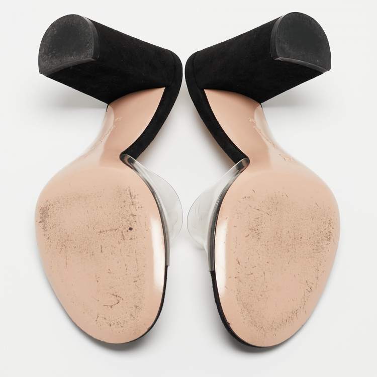 Pre Owned Gianvito Rossi Black PVC and Suede Open Toe Block Heel Slide Sandals Size 36