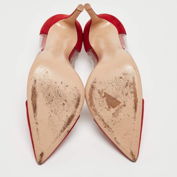 Pre Owned Gianvito Rossi Red Suede and PVC Plexi Pumps Size 38.5