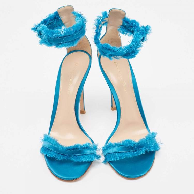 Pre Owned Gianvito Rossi Blue Satin Caribe Open Toe Ankle Cuff Sandals Size 38