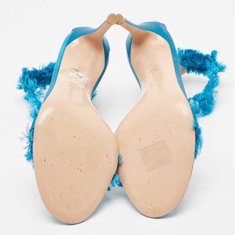 Pre Owned Gianvito Rossi Blue Satin Caribe Open Toe Ankle Cuff Sandals Size 38