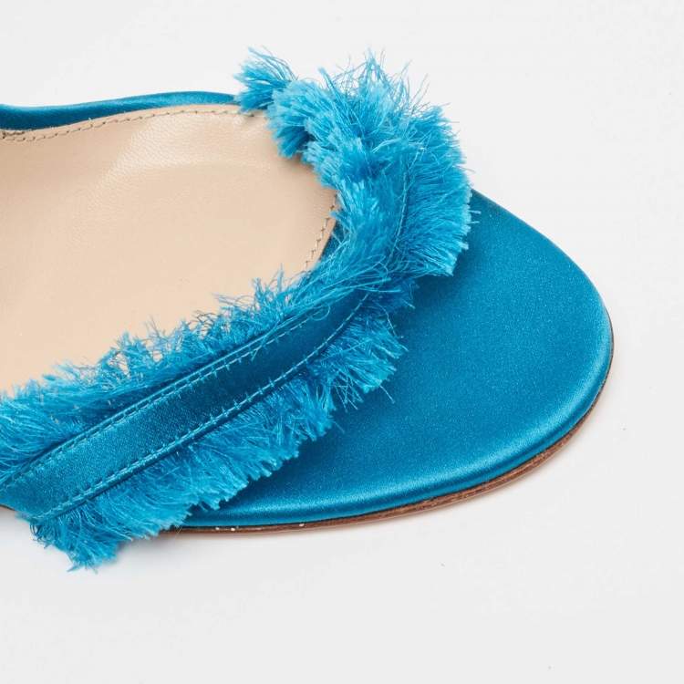 Pre Owned Gianvito Rossi Blue Satin Caribe Open Toe Ankle Cuff Sandals Size 38