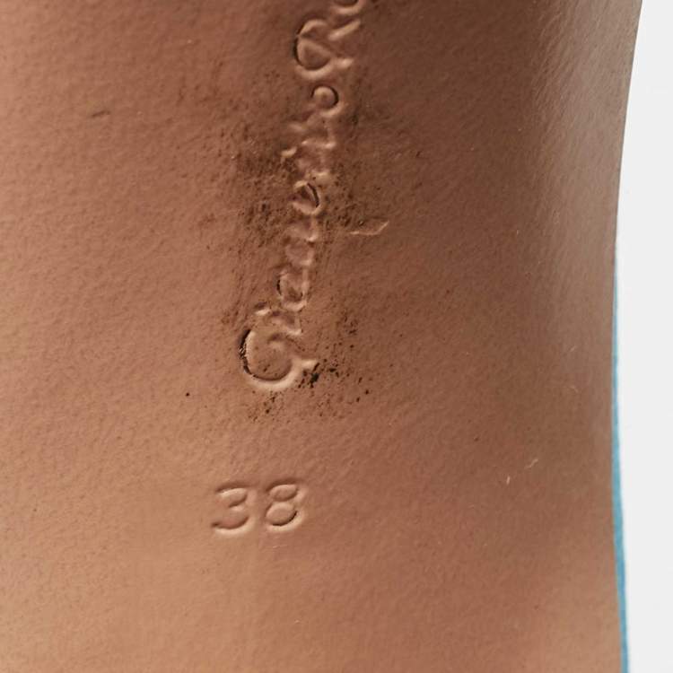 Pre Owned Gianvito Rossi Blue Satin Caribe Open Toe Ankle Cuff Sandals Size 38