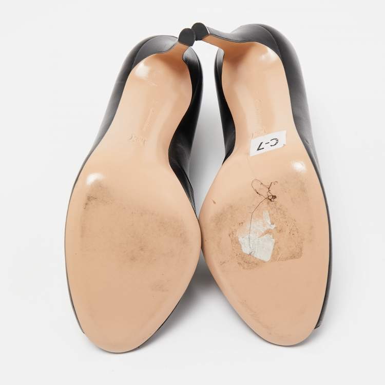 Pre Owned Gianvito Rossi Black Leather Vamp Pumps Size 38