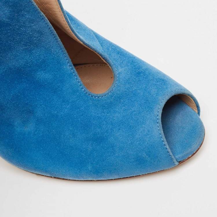 Pre Owned Gianvito Rossi Blue Suede Vamp Booties Size 38