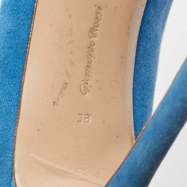 Pre Owned Gianvito Rossi Blue Suede Vamp Booties Size 38