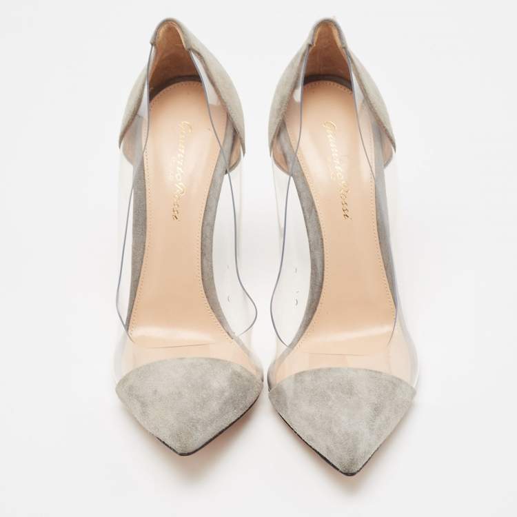 Pre Owned Gianvito Rossi Grey Suede and PVC Plexi Pointed Toe Pumps Size 39