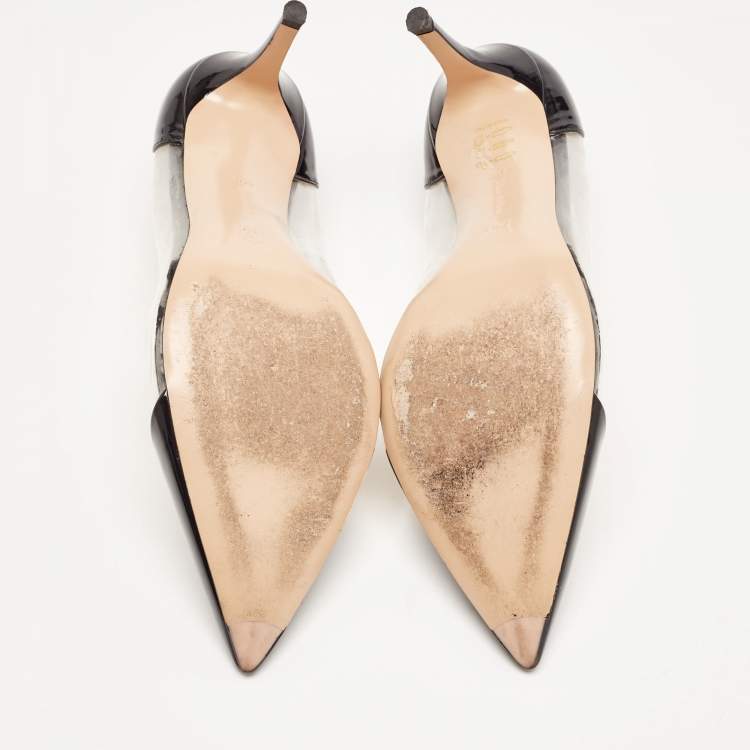 Pre Owned Gianvito Rossi Black Patent Leather and PVC Plexi Pumps Size 40.5