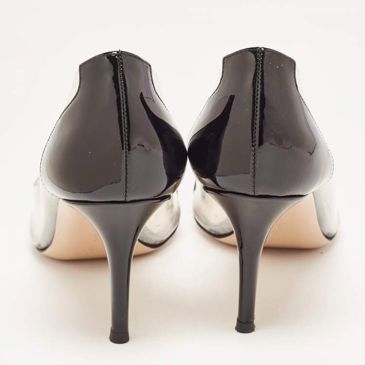 Pre Owned Gianvito Rossi Black Patent Leather and PVC Plexi Pumps Size 40.5