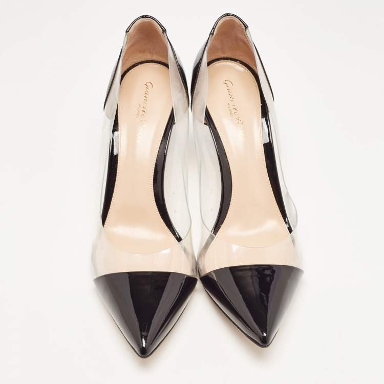 Pre Owned Gianvito Rossi Black Patent Leather and PVC Plexi Pumps Size 40.5