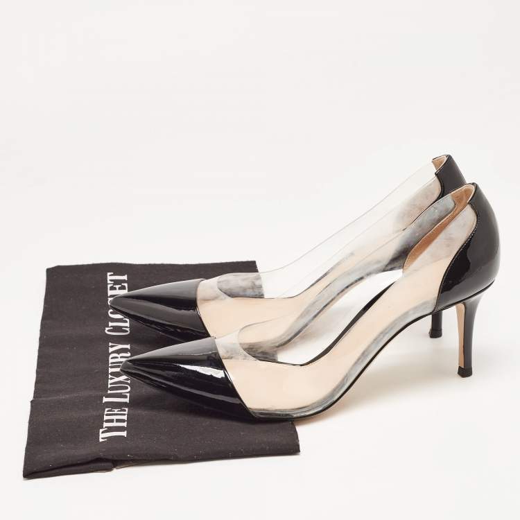 Pre Owned Gianvito Rossi Black Patent Leather and PVC Plexi Pumps Size 40.5