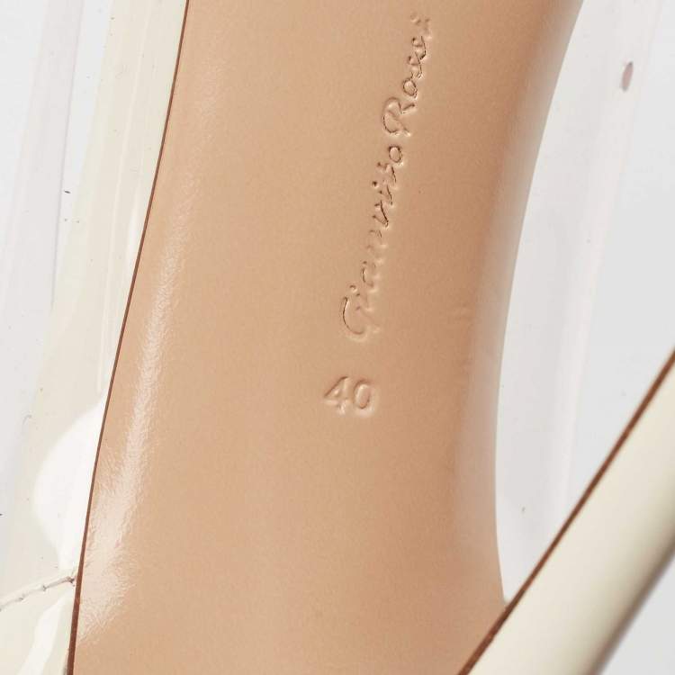 Pre Owned Gianvito Rossi Beige/White Patent Leather and PVC Plexi Pointed Toe Pumps Size 40