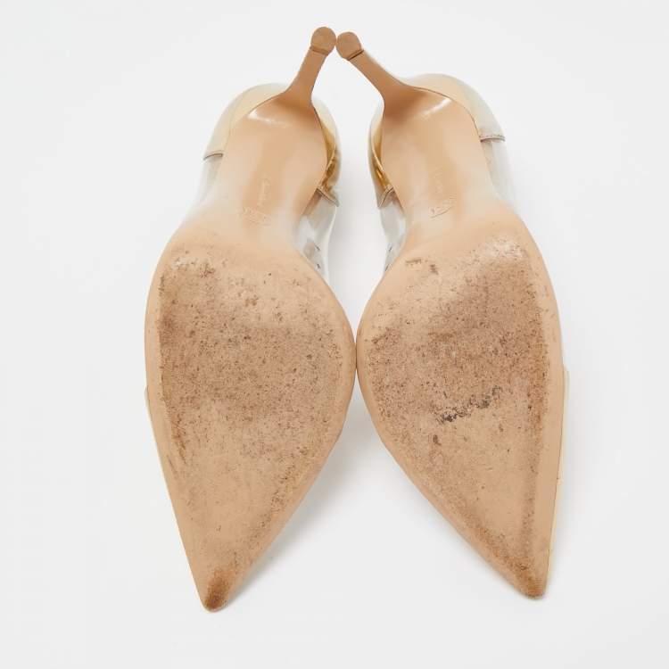 Pre Owned Gianvito Rossi Metallic Gold Foil Leather and PVC Plexi Pointed Toe Pumps Size 40