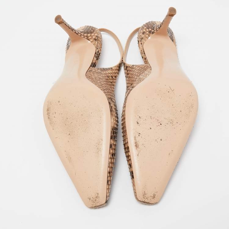 Pre Owned Gianvito Rossi Beige/Brown Pyhton Slingback Pumps Size 40