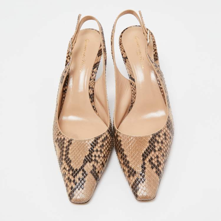 Pre Owned Gianvito Rossi Beige/Brown Pyhton Slingback Pumps Size 40