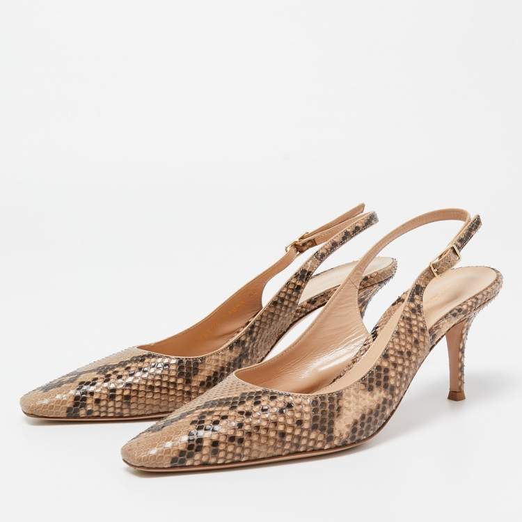 Pre Owned Gianvito Rossi Beige/Brown Pyhton Slingback Pumps Size 40