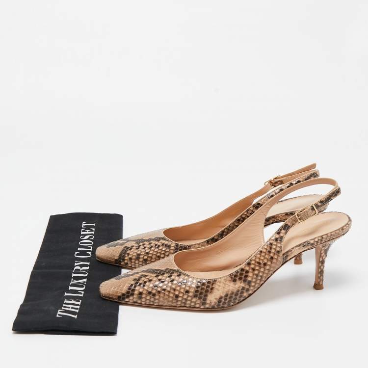 Pre Owned Gianvito Rossi Beige/Brown Pyhton Slingback Pumps Size 40